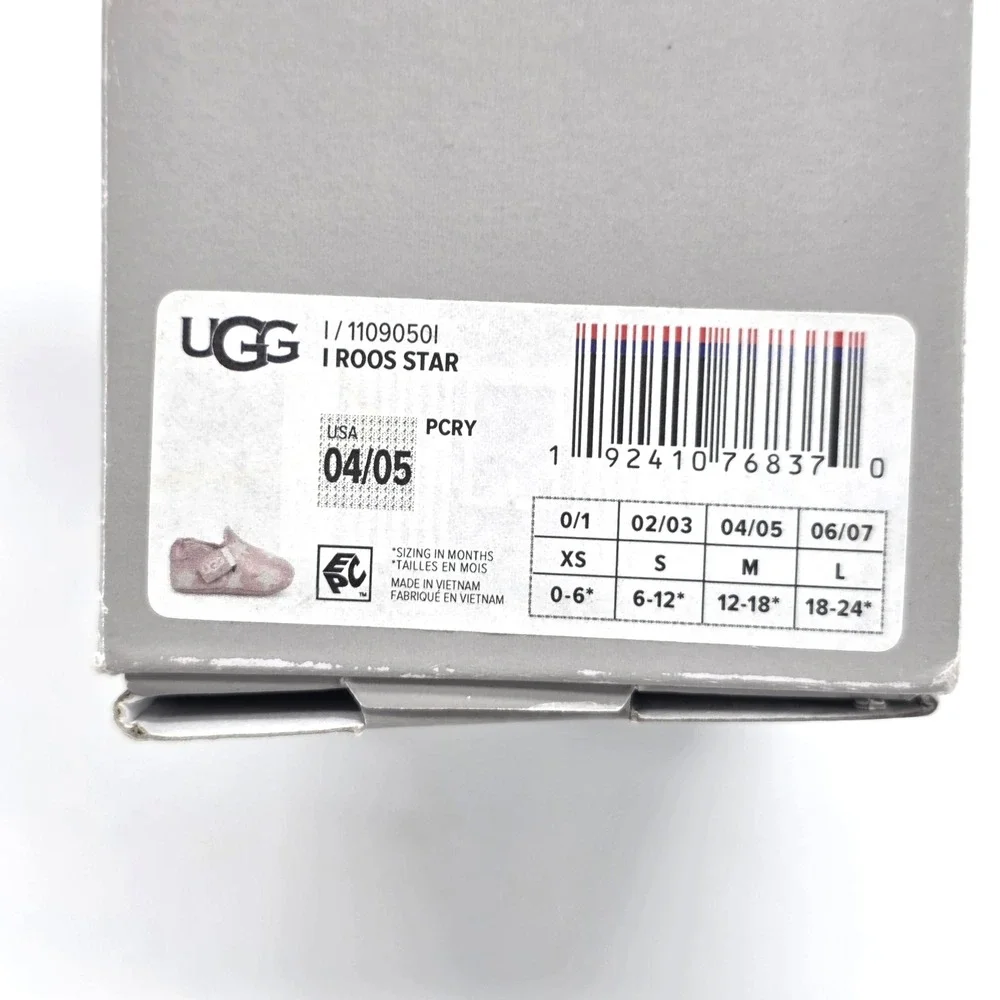 UGG Roos Baby Girl Slip On Booties Shoes Pink Star New 04/05 Medium 12-18 Months